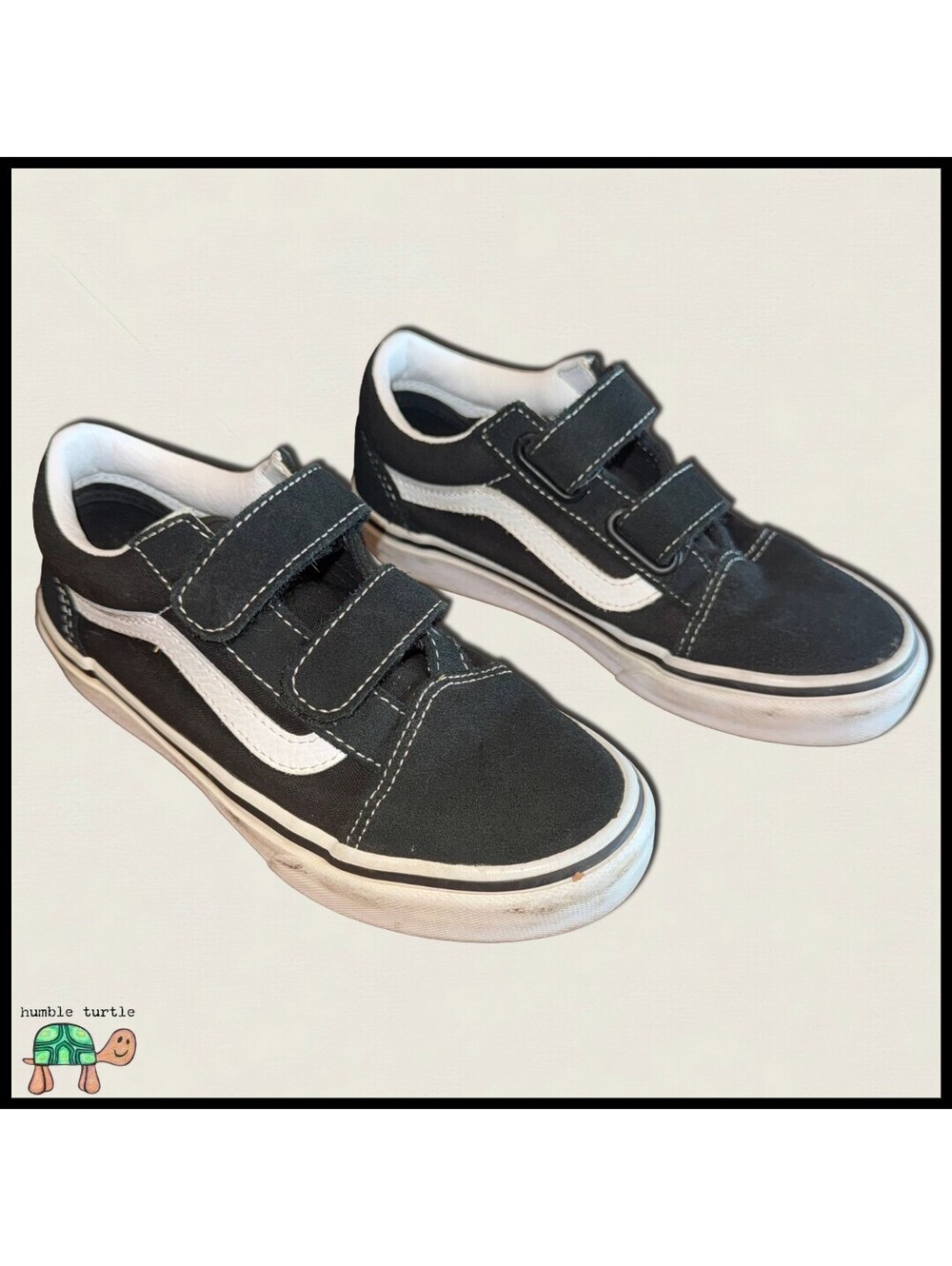 Kids' Vans Old Skool Velcro Black and White Sneakers | Size US Kids 1.5 | EUC
